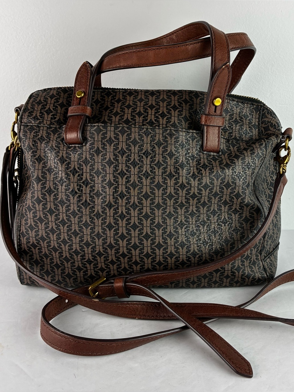 Fossil Rachel Satchel Dark Monogram Print